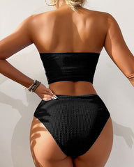 Ocevara Ocevara - Women Bandeau High Waisted Bikini Sets Smocked Swimsuit Strapless Two Piece Bathing - image 5