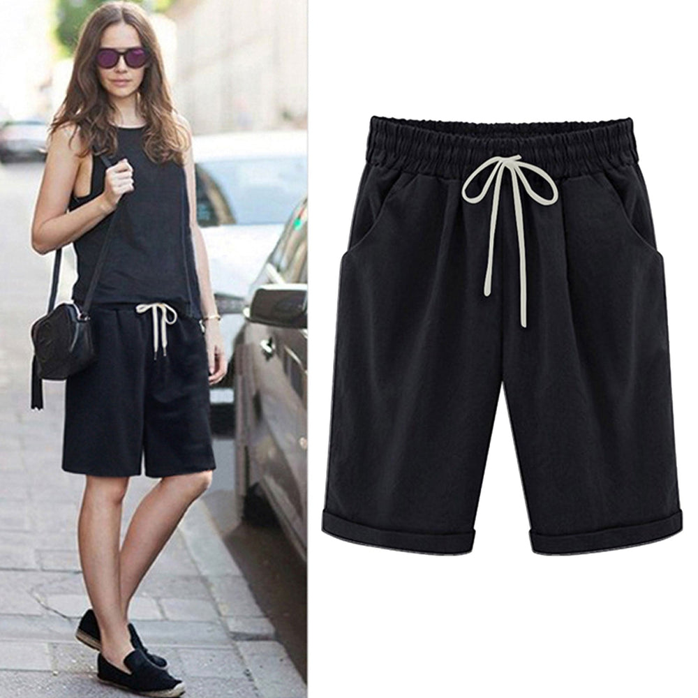 Ocevara Ocevara - Women's Elastic Waist Knee Length Casual Cotton Bermuda Shorts with Drawstring - image 4