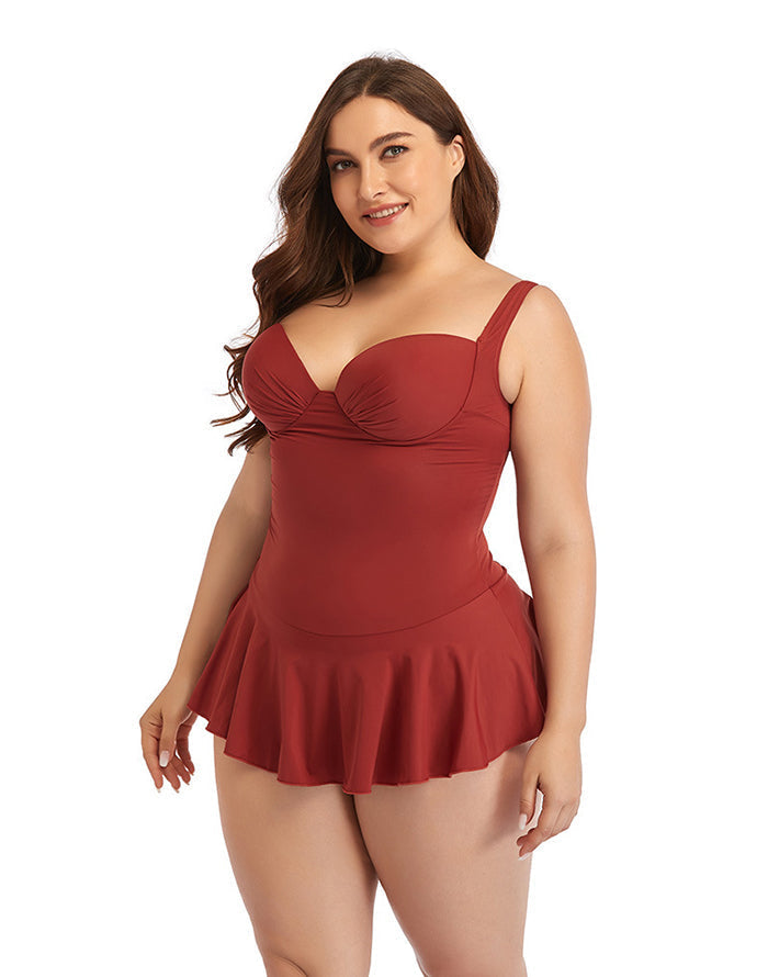Ocevara Brick Red Sweetheart Neckline Underwire One-Piece Swimsuit - image 5