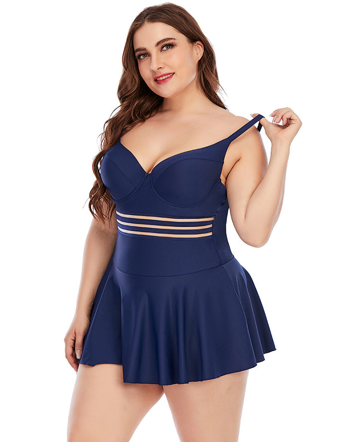 Ocevara Dark Blue Sweetheart Neckline Skirt One-Piece Swimsuit - image 6