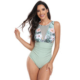 Ocevara Ocevara - Women's One Piece Swimsuits Tummy Control Slimming Bikini Sets V Neck Printing Mesh - image 1