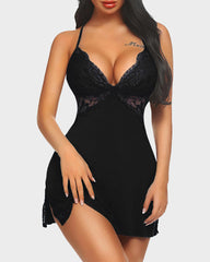 Ocevara Lace Trim Slit Sleep Dress Babydoll Teddy Lingerie - image 6