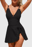 One Piece Swimdress Swimsuits for Women Scalloped Tummy Control Swim Dress Tie Knot Skirt Bathing Suit