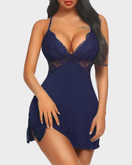 Ocevara Lace Trim Slit Sleep Dress Babydoll Teddy Lingerie - image 1