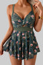 Women's Swimdress Apron Belly One Piece Swimsuit Slimming V Neck Tie Back Bathing Suit with Full Coverage Skirt