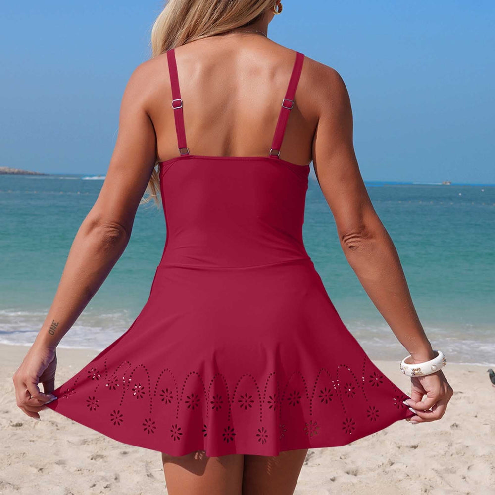 Women's Athletic One Piece Solid Color Swimsuit with Skirted Cover and Cutouts, Modest Yet Sexy for Active Beach Day