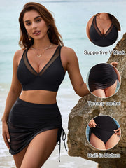 Ocevara Ocevara - Women's Swim Skirt High Waisted Bikini Sets Tummy Control Swimsuits Mesh Sarong - image 7