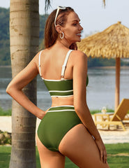 Ocevara Ocevara - Women's High Waisted Bikini Sets Sporty Two Piece Swimsuits Color Block Cheeky High - image 8