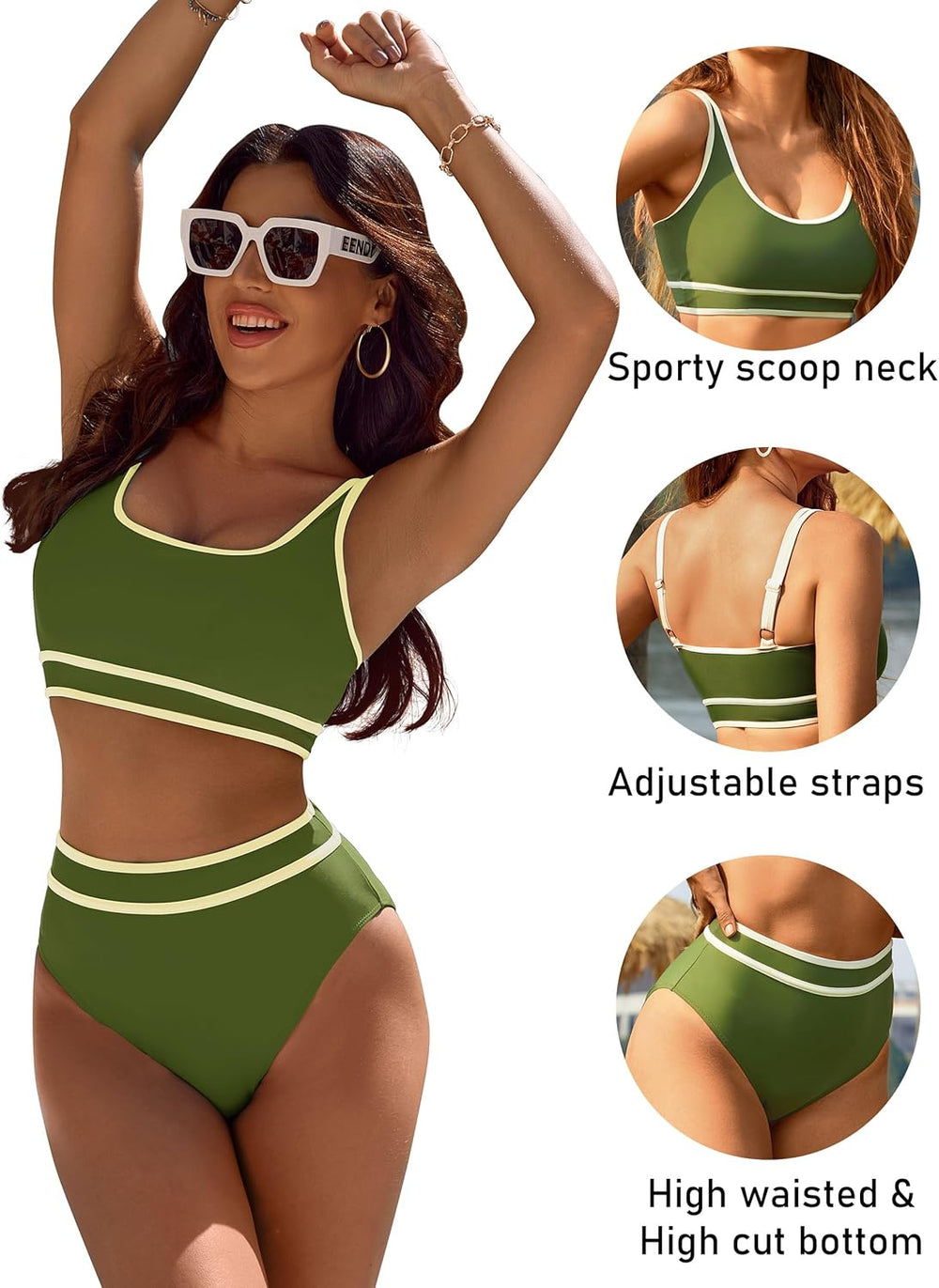 Ocevara Ocevara - Women's High Waisted Bikini Sets Sporty Two Piece Swimsuits Color Block Cheeky High - image 11