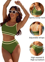 Ocevara Ocevara - Women's High Waisted Bikini Sets Sporty Two Piece Swimsuits Color Block Cheeky High - image 11