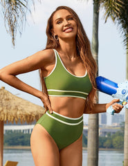 Ocevara Ocevara - Women's High Waisted Bikini Sets Sporty Two Piece Swimsuits Color Block Cheeky High - image 9