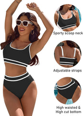Ocevara Ocevara - Women's High Waisted Bikini Sets Sporty Two Piece Swimsuits Color Block Cheeky High - image 5