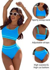 Ocevara Ocevara - Women's High Waisted Bikini Sets Sporty Two Piece Swimsuits Color Block Cheeky High - image 16