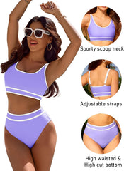 Ocevara Ocevara - Women's High Waisted Bikini Sets Sporty Two Piece Swimsuits Color Block Cheeky High - image 36