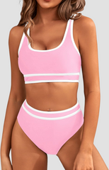 Ocevara Ocevara - Women's High Waisted Bikini Sets Sporty Two Piece Swimsuits Color Block Cheeky High - image 42