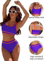 Ocevara Ocevara - Women's High Waisted Bikini Sets Sporty Two Piece Swimsuits Color Block Cheeky High - image 51