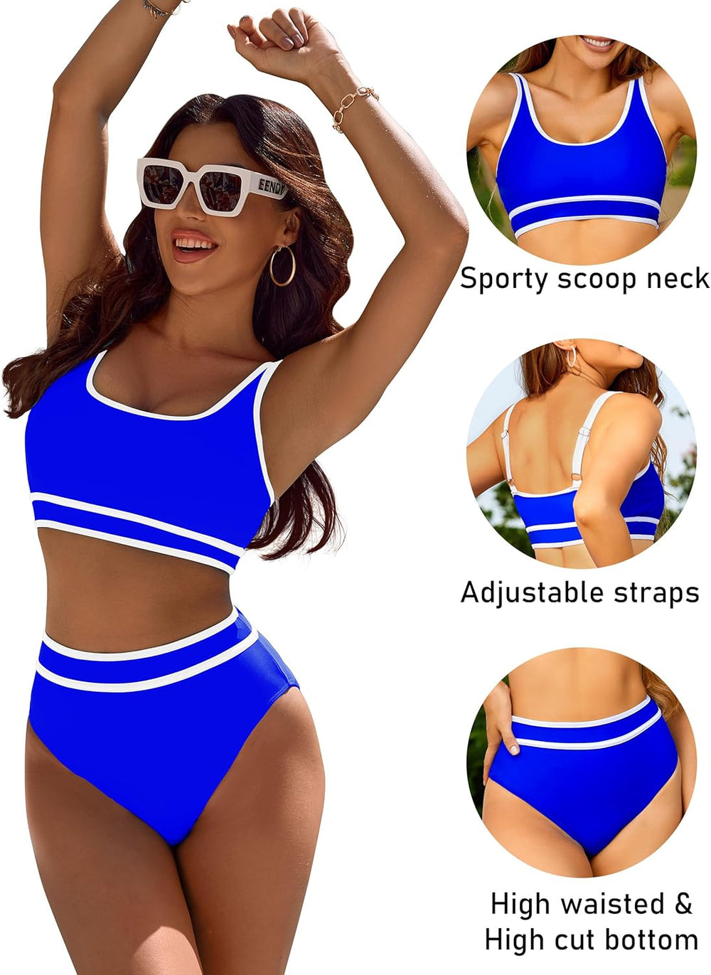 Ocevara Ocevara - Women's High Waisted Bikini Sets Sporty Two Piece Swimsuits Color Block Cheeky High - image 61
