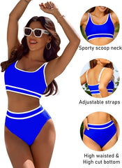Ocevara Ocevara - Women's High Waisted Bikini Sets Sporty Two Piece Swimsuits Color Block Cheeky High - image 61