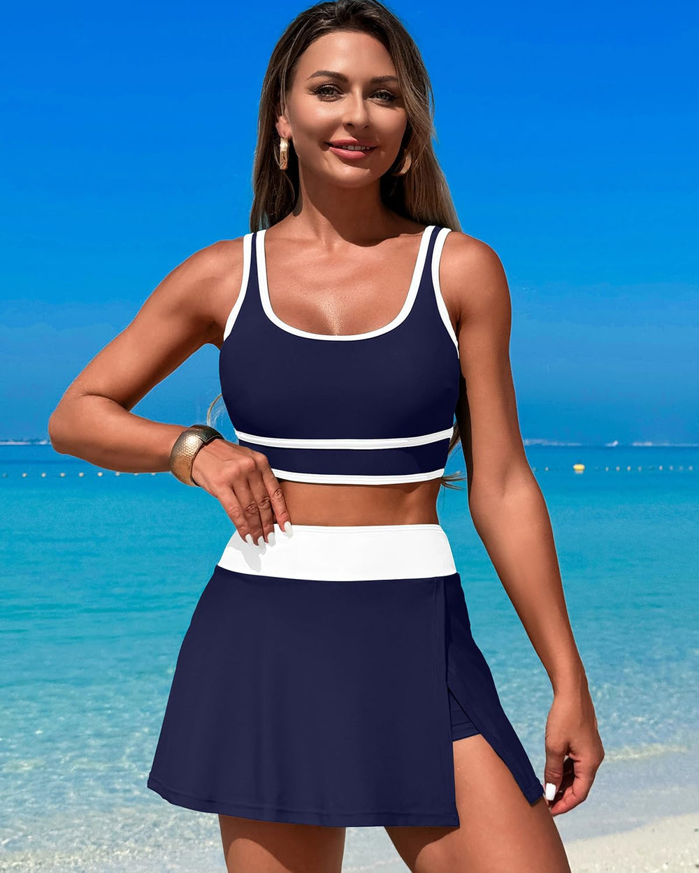 Ocevara Ocevara - High Waisted Bikini Sets Tummy Control Swim Skirt Two Piece Swim Suit Tummy Control - image 11