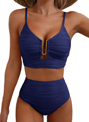 Ocevara Ocevara High-Waisted Tummy Control Bikini Set Textured U-Wire Cutout Swimwear - image 64
