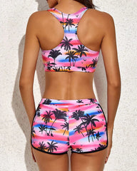 Ocevara Ocevara - Pink Palm 3 Piece Tank Bathing Suits With Shorts And Racer back Sports - image 6