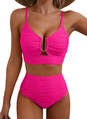 Ocevara Ocevara High-Waisted Tummy Control Bikini Set Textured U-Wire Cutout Swimwear - image 20