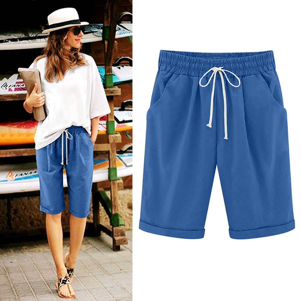 Ocevara Ocevara - Women's Elastic Waist Knee Length Casual Cotton Bermuda Shorts with Drawstring - image 6