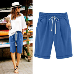 Ocevara Ocevara - Women's Elastic Waist Knee Length Casual Cotton Bermuda Shorts with Drawstring - image 6