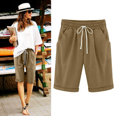 Ocevara Ocevara - Women's Elastic Waist Knee Length Casual Cotton Bermuda Shorts with Drawstring - image 18