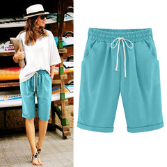 Ocevara Ocevara - Women's Elastic Waist Knee Length Casual Cotton Bermuda Shorts with Drawstring - image 2