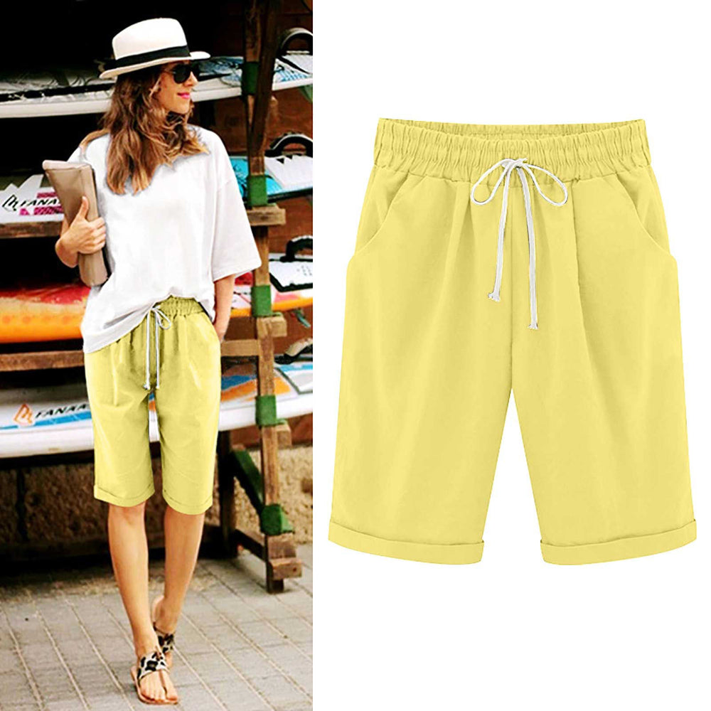 Ocevara Ocevara - Women's Elastic Waist Knee Length Casual Cotton Bermuda Shorts with Drawstring - image 16