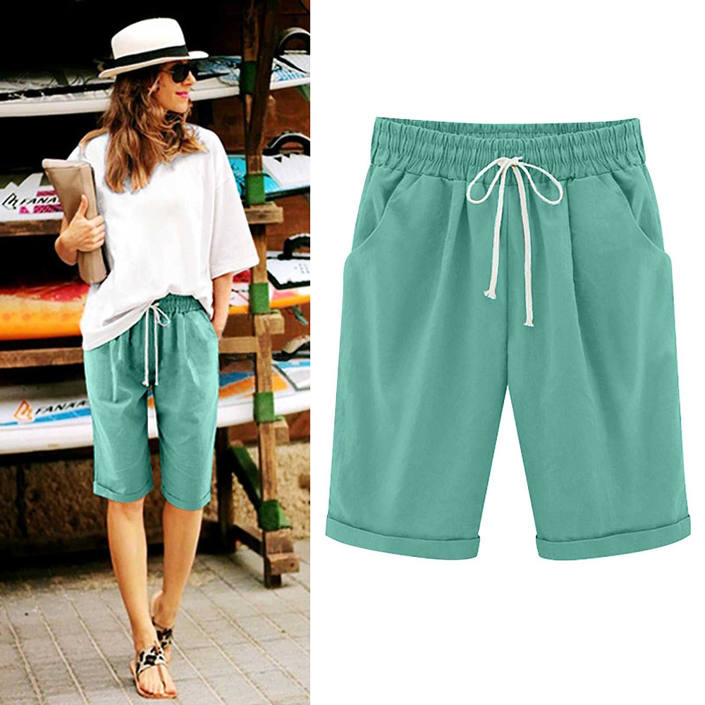 Ocevara Ocevara - Women's Elastic Waist Knee Length Casual Cotton Bermuda Shorts with Drawstring - image 8