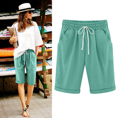 Ocevara Ocevara - Women's Elastic Waist Knee Length Casual Cotton Bermuda Shorts with Drawstring - image 8