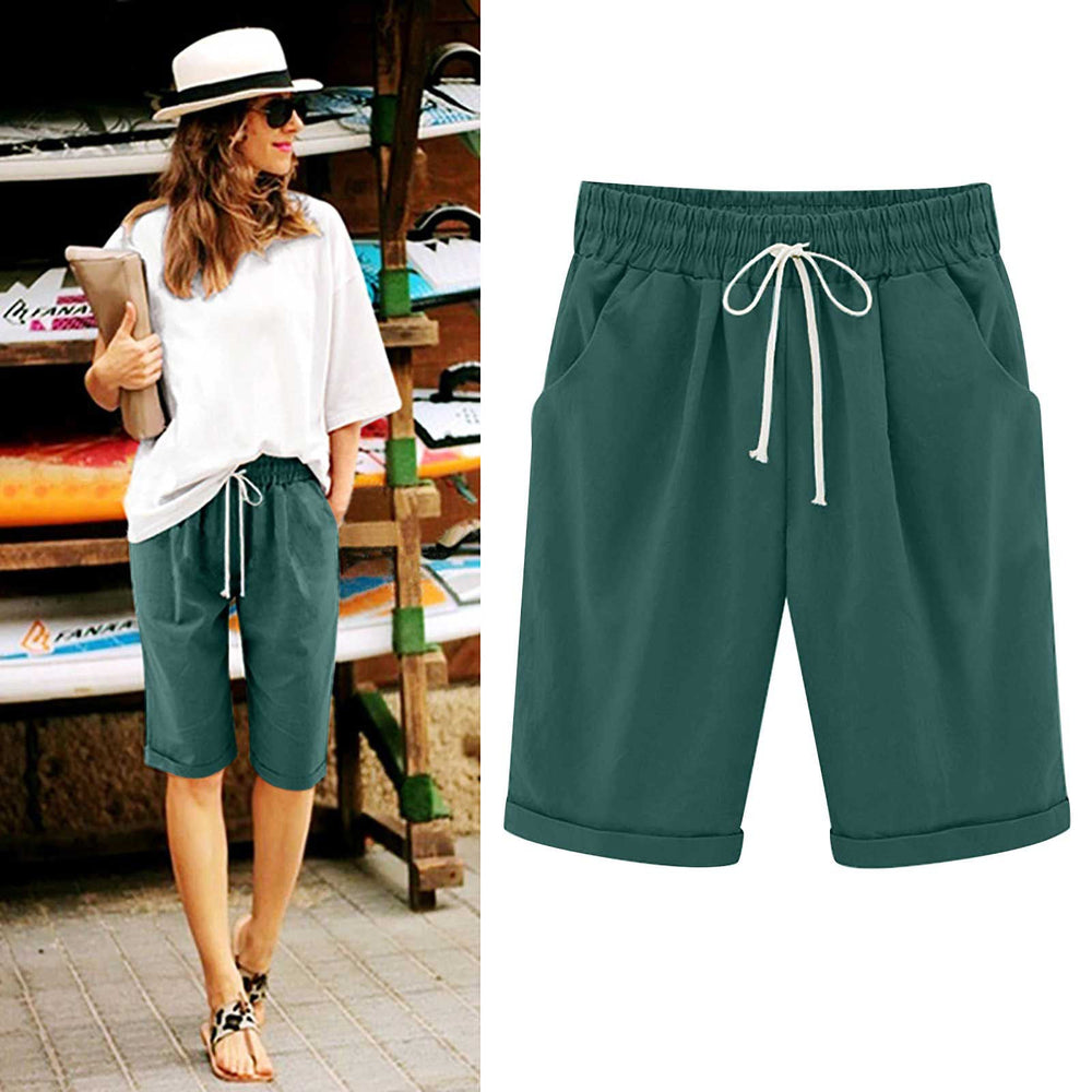 Ocevara Ocevara - Women's Elastic Waist Knee Length Casual Cotton Bermuda Shorts with Drawstring - image 20