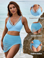 Ocevara Ocevara - Women's Swim Skirt High Waisted Bikini Sets Tummy Control Swimsuits Mesh Sarong - image 23