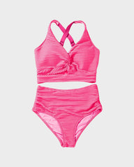 Ocevara Ocevara - Textured Knot-Front High-Waisted Bikini Set - image 25