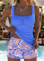 Mid Waisted Tribal Print Blue Tankini Set