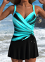 Drawstring Cyan Ombre One Piece Swimdress