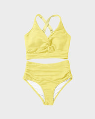 Ocevara Ocevara - Textured Knot-Front High-Waisted Bikini Set - image 26