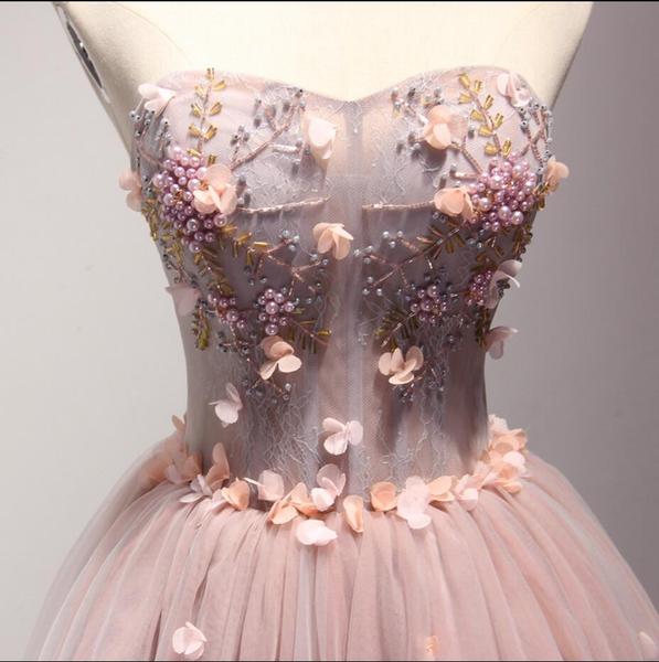Cheap A-Line Sweetheart Homecoming Dress With Flowers,Tulle Short Ball Gown Prom Dresses OK412