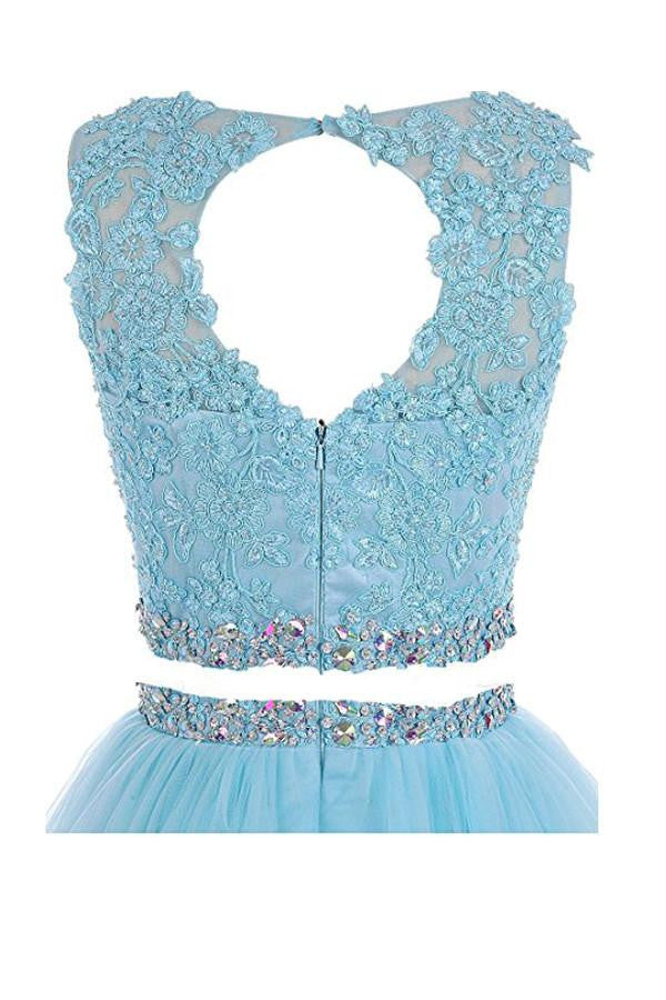 Two Pieces A Line Tulle Applique Short Homecoming/Prom Dress With Beads OK341