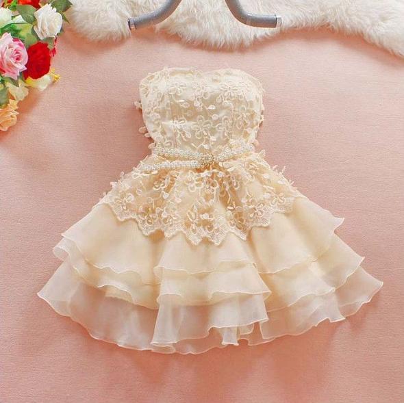 Cute A-Line Short Sweetheart Homecoming Dress,Lace Short Strapless Summer Prom Dresses OK410