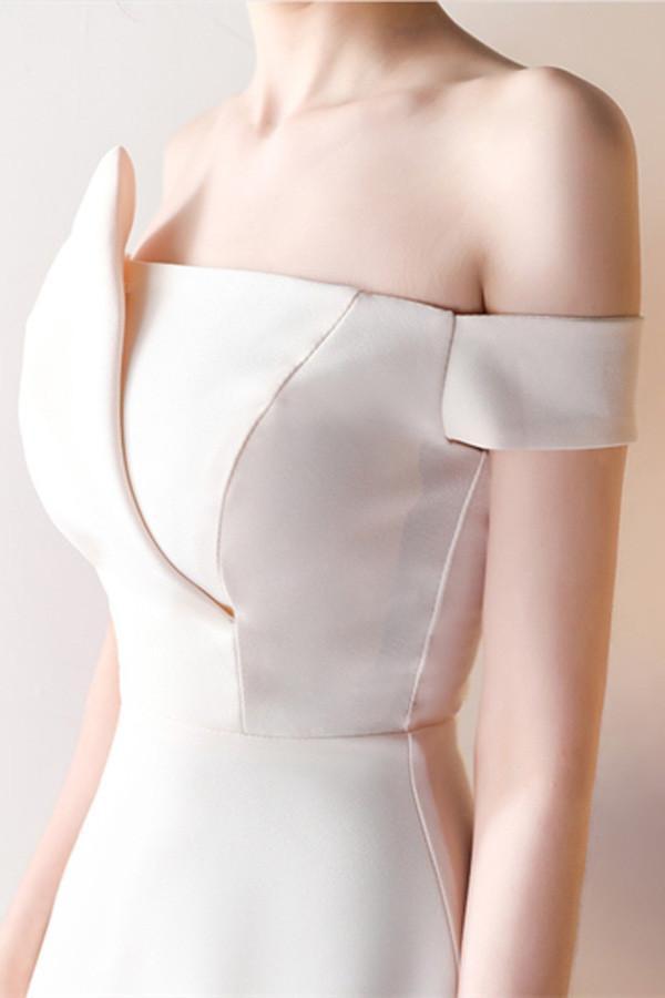 Off-the-Shoulder Pick-Ups A-Line Mini Satin Homecoming Dresses Simple Party Dress OK386