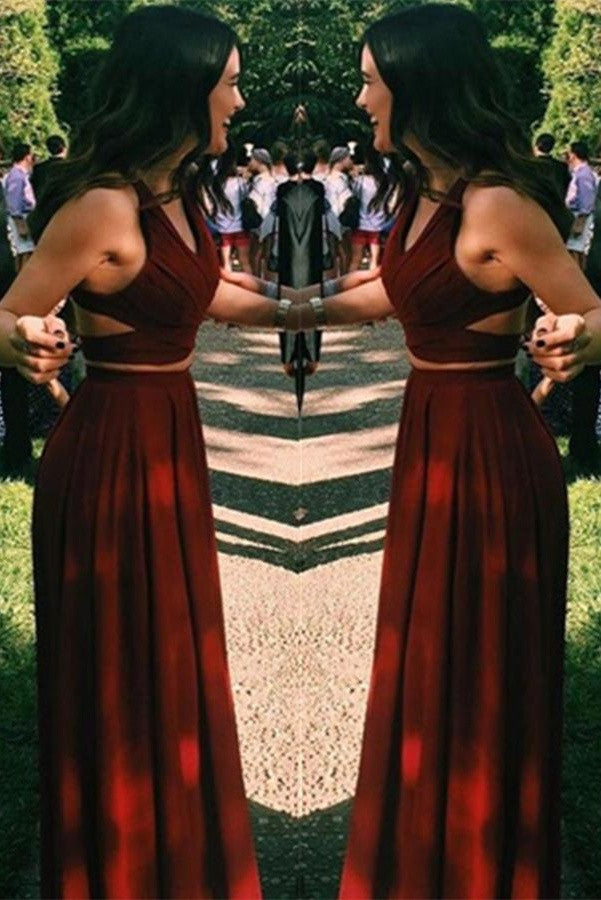 Charming Two Pieces Long A-line Burgundy Beauty Prom Dress K738