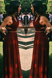 Charming Two Pieces Long A-line Burgundy Beauty Prom Dress K738