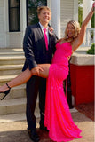 Elegant Long Mermaid Sequined Pink Prom Dress Formal Evening Gowns With Straps OK1440