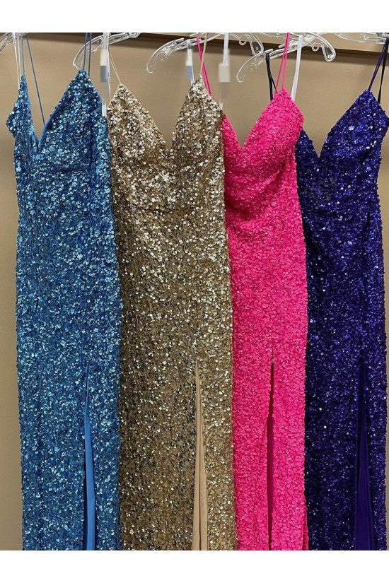 Elegant Long Mermaid Sequined Pink Prom Dress Formal Evening Gowns With Straps OK1440