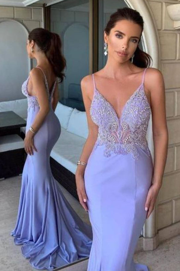 Chic Spaghetti Straps Memraid Prom Dress Long Formal Evening Dress OKZ45