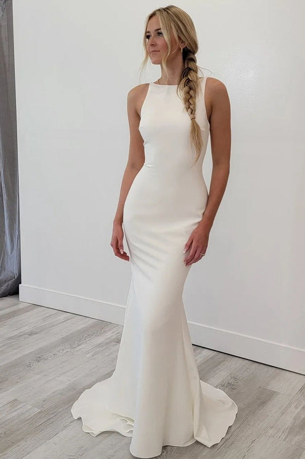 Elegant Mermaid Scoop Neck Wedding Dress N115