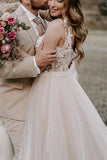 Beautiful Tulle A-line Off the Shoulder Wedding Dress With Lace Appliques OKY34